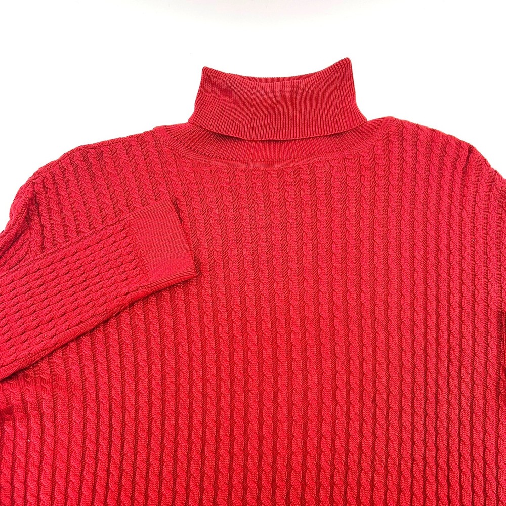 Barry Bricken Red 100% Silk Cable Knit Turtleneck Sweater Womens XS Long Sleeve